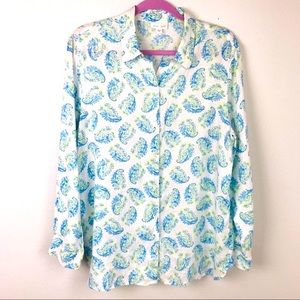 J. Jill | Love Linen Green Blue Paisley Top